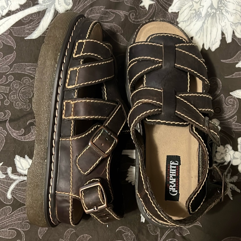 Vintage Leather Platform Buckle Sandals